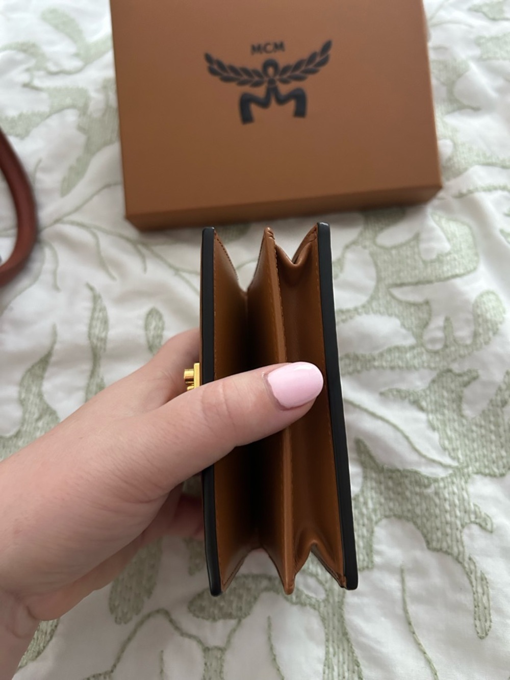 MCM Cognac Brown Visetos Small Wallet with Gold Hardware and Yellow Dust Bag - Picture 9 of 11